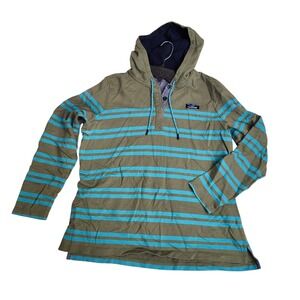 LLBean Hoodie Pullover Striped Khaki Blue Mens XL Long Sleeve Casual Comfort